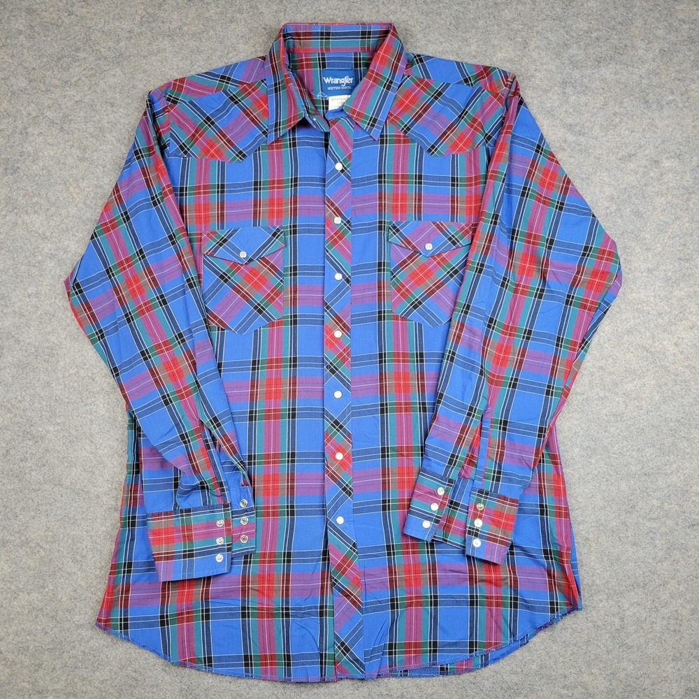 Wrangler Shirt Mens XL Multicolor Plaid Western Snap Front Long Sleeve‎ Casual